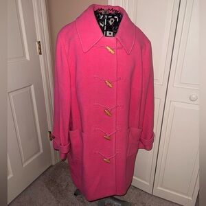 Charter Club Bubblegum Pink Wool Blend Trench Coat w/ Faux Wood & Loop Closures